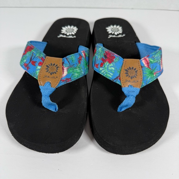 Yellow Box Flip Flops Blue with Pink Flamingos Size 7 1/2 7.5 Sandals Tropical - Picture 4 of 15
